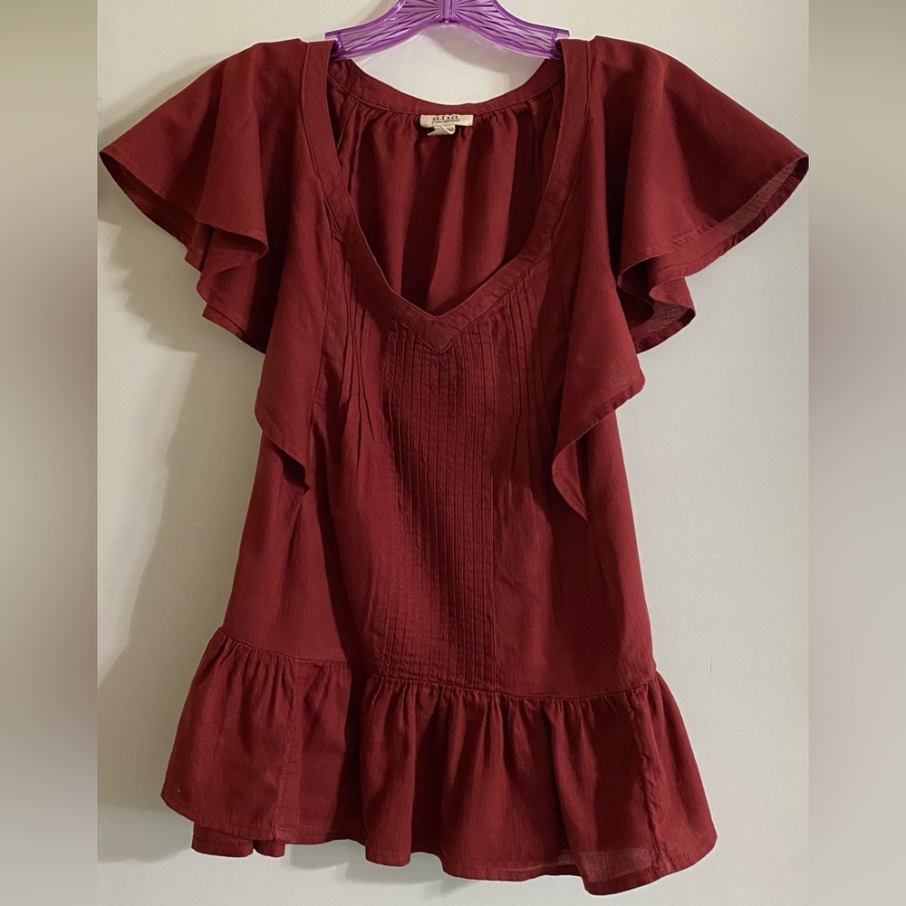 a.n.a.Deep maroon Ruffle Sleeve Blouse